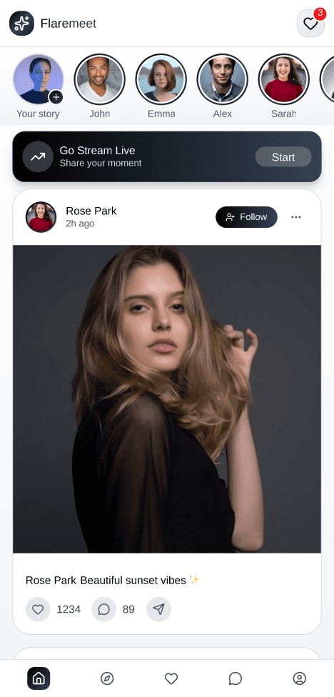 FlareMeet App Home Screen
